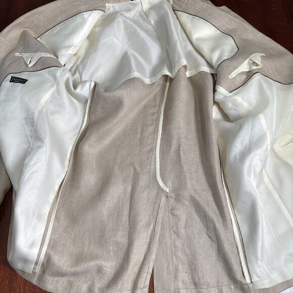 W.H. Belk Mens Linen Blazer Size 46 Long Tan Jacket Coastal Herringbone Weave - Picture 4 of 8
